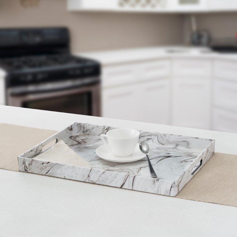 13.75 in. X 18.75 in. White Marble Serving Tray Faux Marble White ...